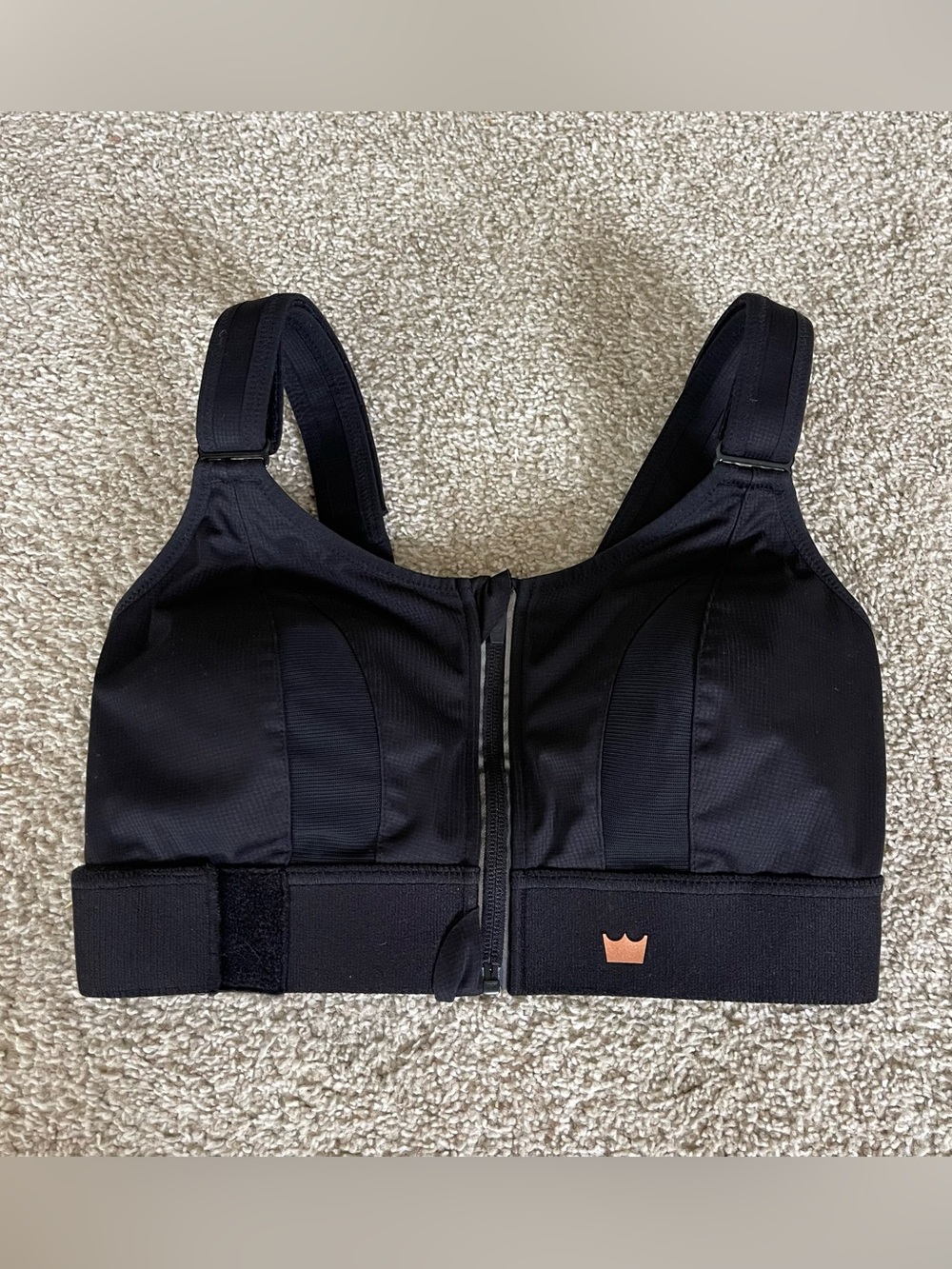 SHEFIT Ultimate Sports Bra Black High Impact Adjustable Front Zip 1 Luxe Bag